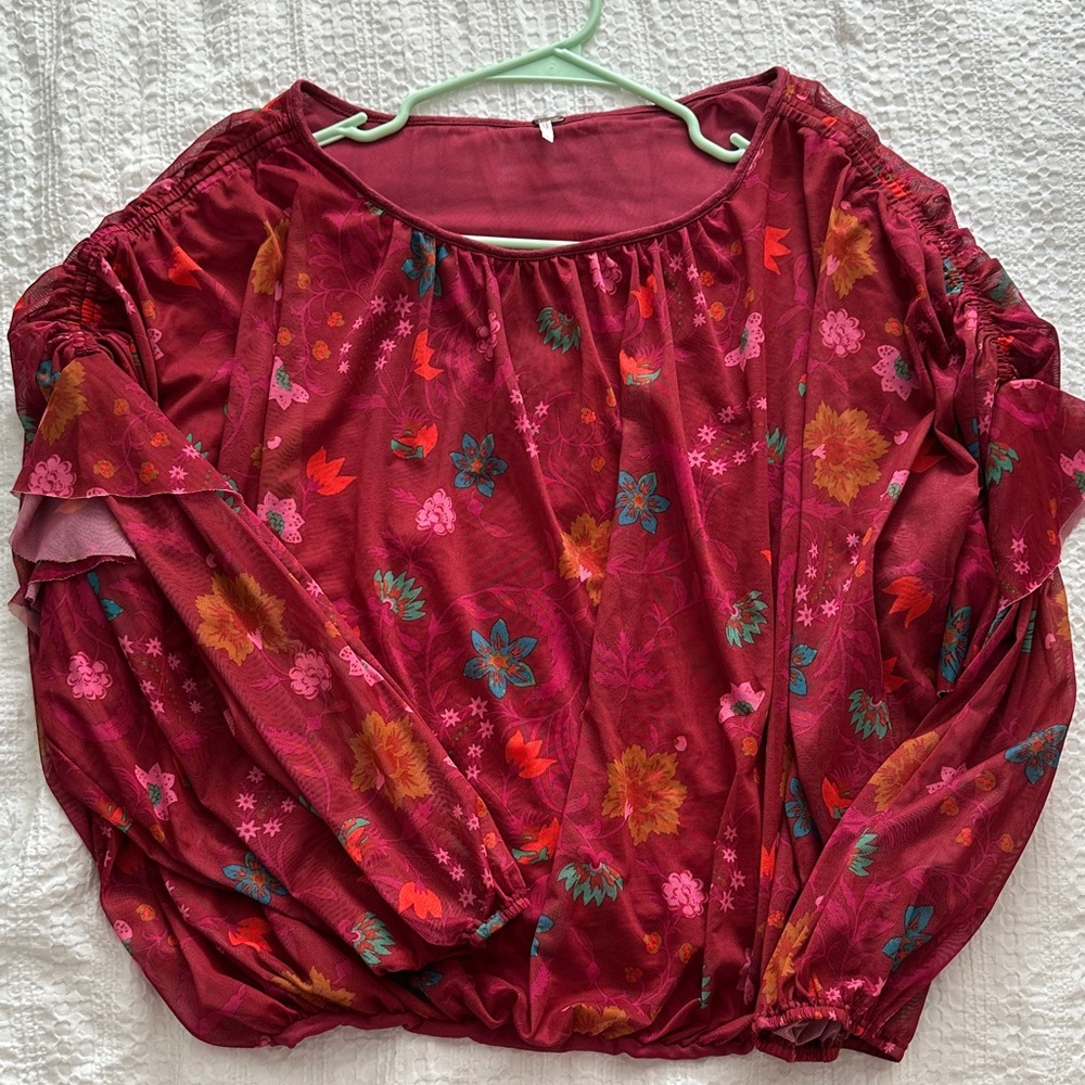 Free People Floral Burgundy Blouse